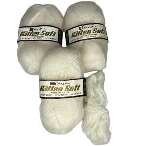 Spinnerin Kitten Soft Mohair Acrylic Yarn White Switzerland 1oz Lot of 3 VTG